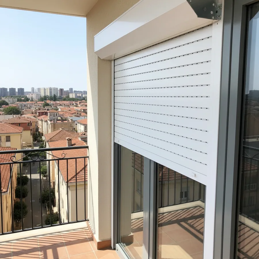 Persiana nueva de PVC recién instalada en balcón