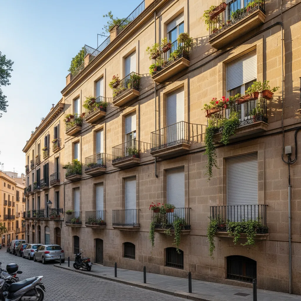 Fachada con persianas enrollables en edificio residencial de Santa Coloma de Gramenet