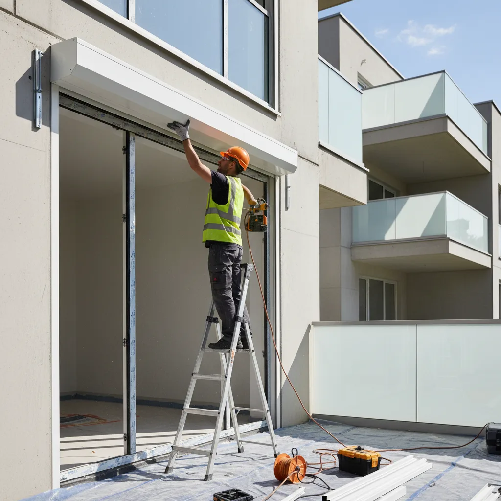 Instalación de persiana nueva de aluminio en ventana de apartamento