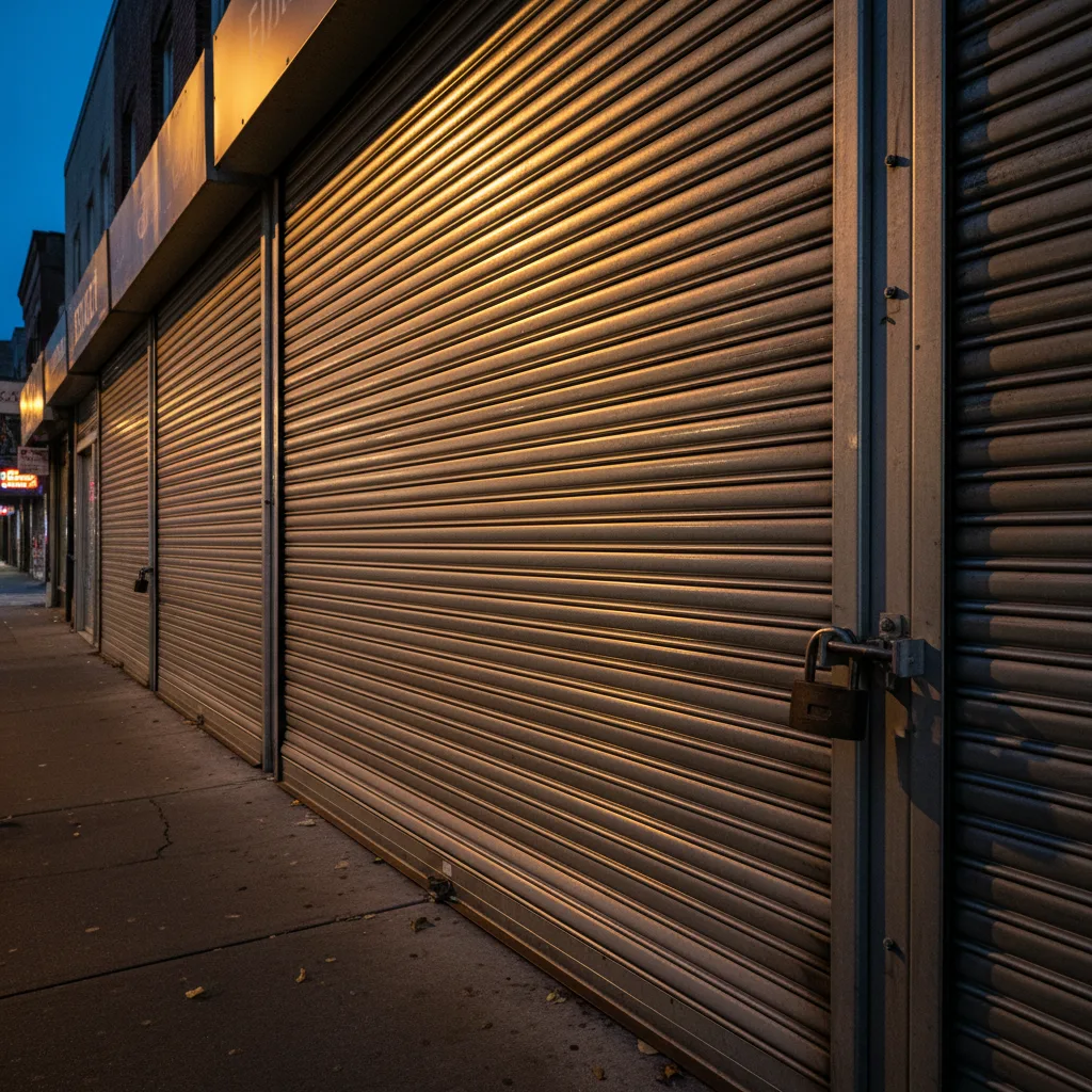 Persiana metálica de seguridad instalada en fachada de comercio